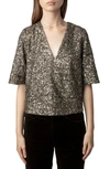 Zadig & Voltaire Sequinned V-neck T-shirt In Brown