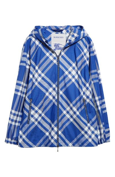 Burberry Check-pattern Hooded Jacket In Blue