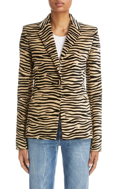 Rabanne Tiger-print Stretch-cotton Blazer In V288 Natural Tige