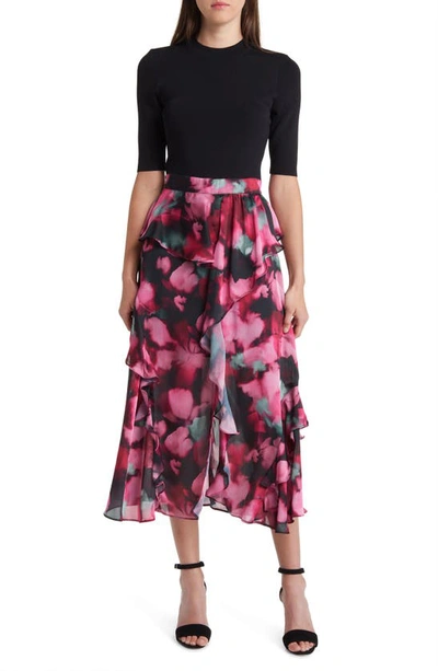 Ted Baker Womens Black Darciia Short-sleeve Floral-print Woven Midi Dress