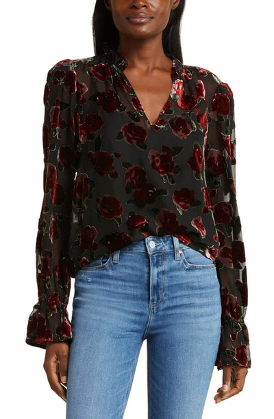 Paige Laurin Sheer Long-sleeve Rose Blouse In Black
