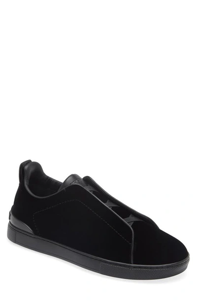 Zegna Black Suede Triple Stitch Sneakers