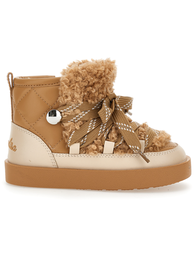 Monnalisa Kids'   Two-tone Plush Boots In Beige
