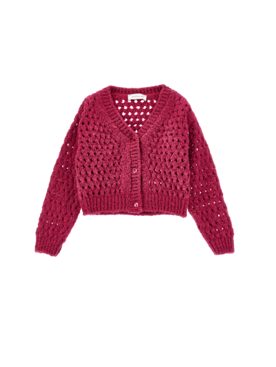 Monnalisa Kids'   Cropped Openwork Cardigan In Lilac