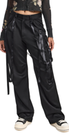 R13 Pleated Wool-satin Wide-leg Cargo Pants In Black W/ Satin