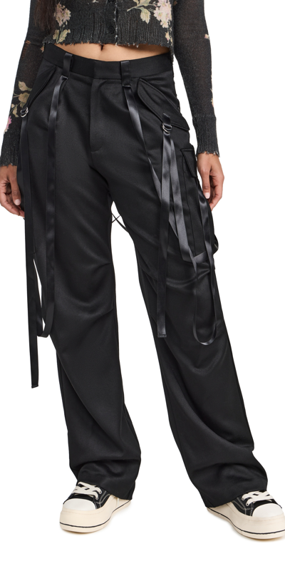 R13 Pleated Wool-satin Wide-leg Cargo Trousers In Black W/satin