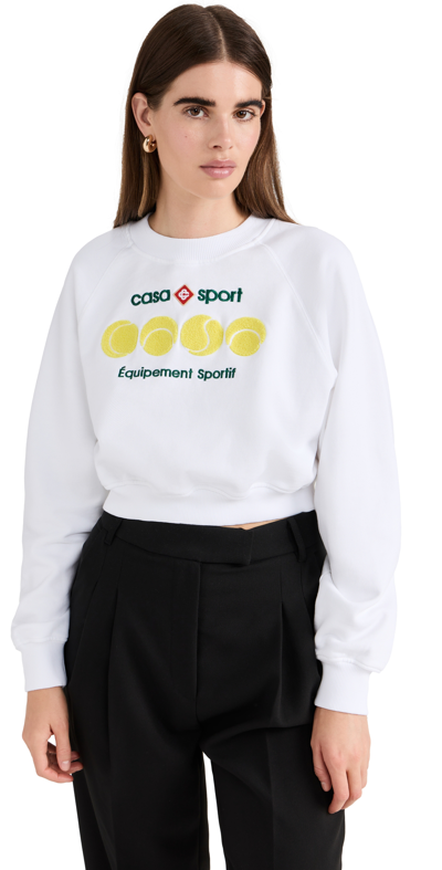Casablanca Casa Sport Tennis Balls Cropped Sweatshirt Casa Sport Tennis Balls Xl In Patterned White