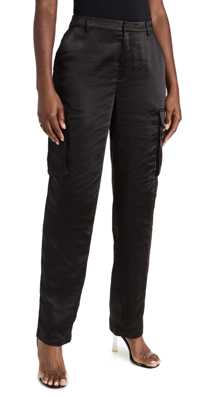 Good American Washed Satin Cargo Trousers In Black001