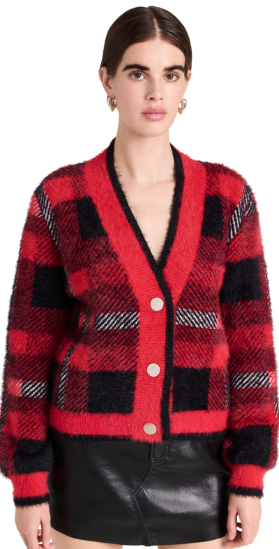English Factory Check Cardigan Sweater Red Multi M In Black