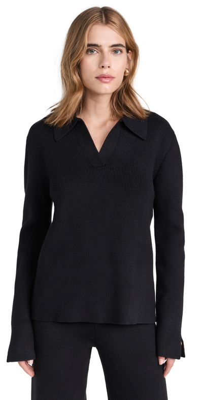 English Factory Polo Collar Knit Jumper In Black