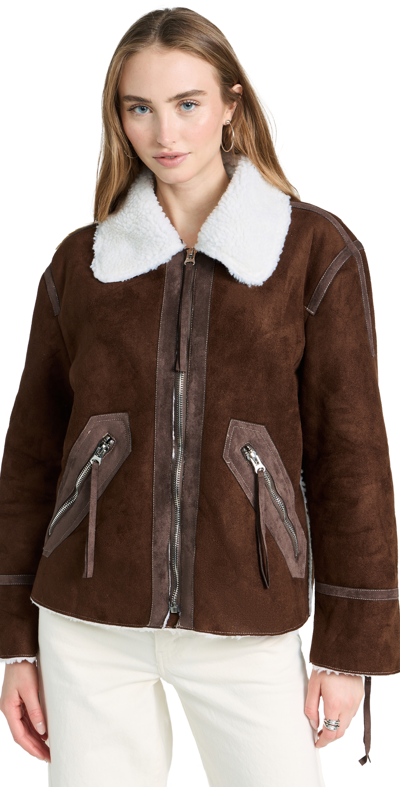 Moon River Shearling Mustang Jacket In Brown