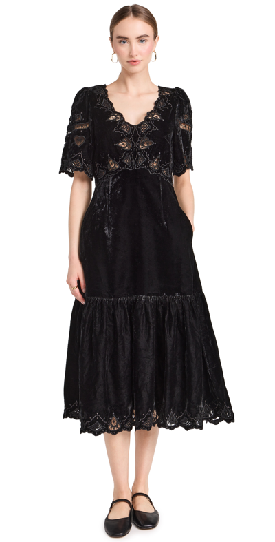 Sea Women's Eliana Embroidered Velvet Midi-dress In Black