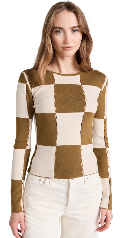 Moon River Checkerboard Jumper Top In Olive