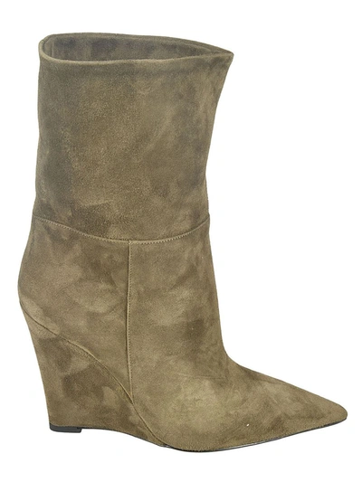 Alevì Bay 100 High Heels Ankle Boots In Green Suede In Forest