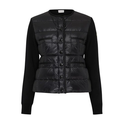 Moncler Quilted Front Cardigan In Black