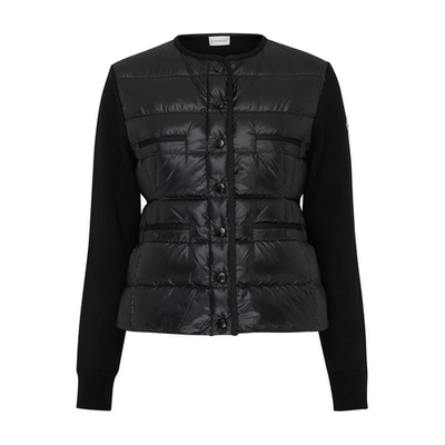 Moncler Quilted Front Cardigan In Gray