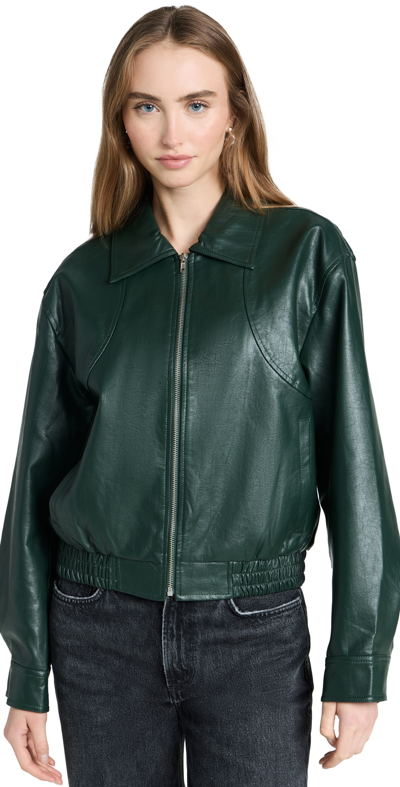 Moon River Waistband Leather Short Jacket In Green