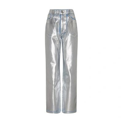 Paco Rabanne Metallic Coated Straight-leg Jeans In Silver