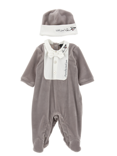 Monnalisa Babies'   Chenille Two-piece Set In Pearl Grey