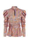 Jaaf Turtleneck Cutout Blouse In Groovy Print In Pink