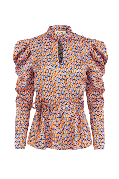 Jaaf Turtleneck Cutout Blouse In Groovy Print In Pink/purple/red