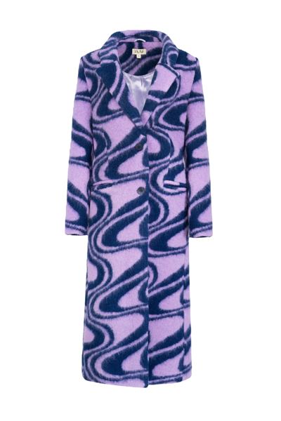 Jaaf Oversized Wool Coat In Funky Pattern In Pink/purple