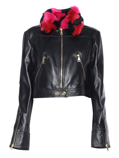Versace Jeans Couture Cropped Faux-leather Jacket In Black