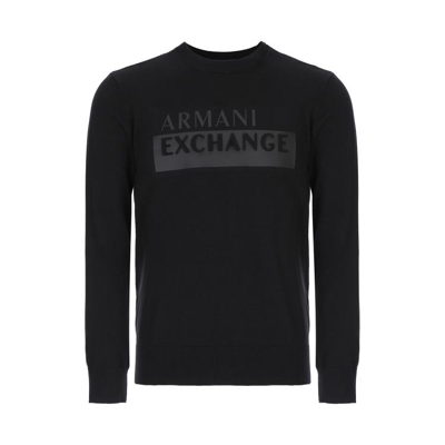 Armani Exchange 男士潮酷休闲立体logo字母纯棉针织衫 In Black