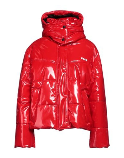 Msgm Woman Down Jacket Red Size 6 Polyester, Elastane