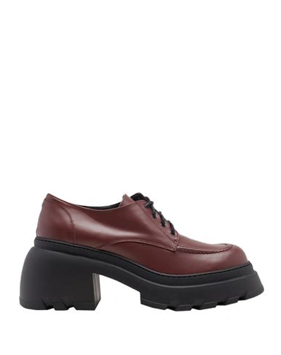 8 By Yoox Leather Chunky Lace-up Woman Lace-up Shoes Burgundy Size 11 Calfskin In Red