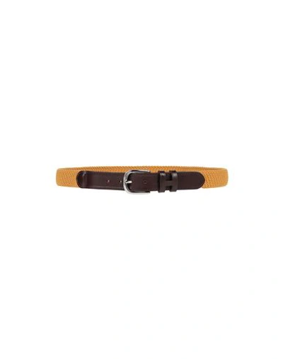 Hackett Man Belt Ocher Size Xl Polyester, Bovine Leather, Elastane In Yellow