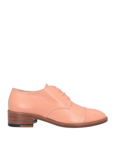 A.TESTONI A. TESTONI WOMAN LACE-UP SHOES SALMON PINK SIZE 7.5 SOFT LEATHER