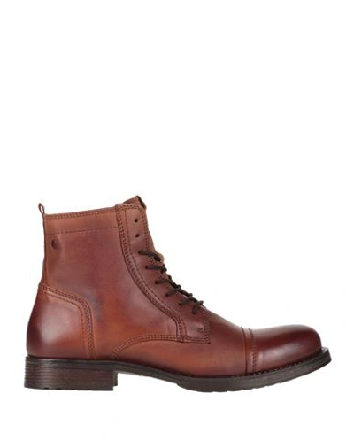 Jack & Jones Man Ankle Boots Tan Size 7 Leather In Brown