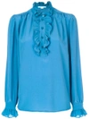Stella Mccartney Meredith Ruffle-trimmed Silk Blouse In Blue