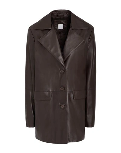 8 By Yoox Leather Coat Woman Overcoat Dark Brown Size 12 Lambskin