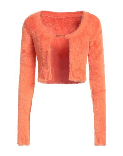 Jacquemus Neve Cropped Brushed Stretch-knit Cardigan In Orange