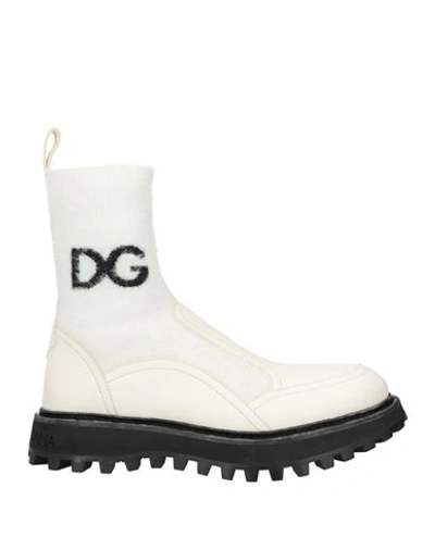 Dolce & Gabbana Man Ankle Boots White Size 12 Soft Leather, Textile Fibers
