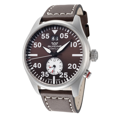 Glycine Men's Airpilot Dual Time 44 44mm Quartz Watch In Black / Brown