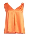 Shirtaporter Woman Top Orange Size 10 Silk, Elastane