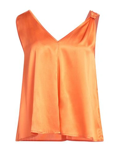 Shirtaporter Woman Top Orange Size 10 Silk, Elastane