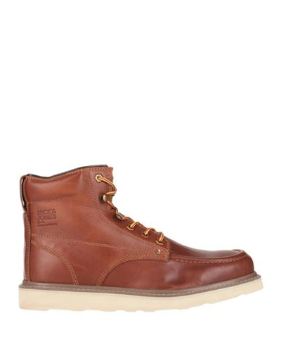 Jack & Jones Man Ankle Boots Tan Size 7 Leather In Brown