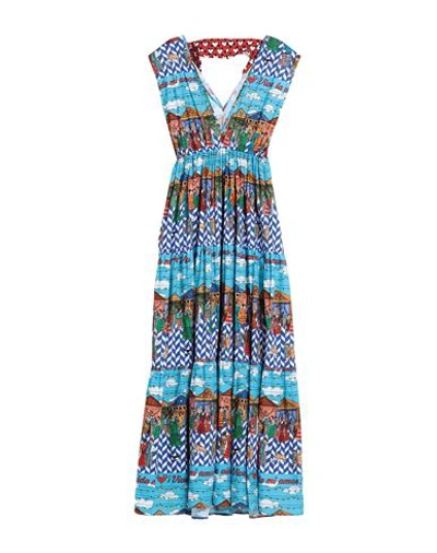 Alessandro Enriquez Woman Maxi Dress Sky Blue Size 6 Cotton, Elastane