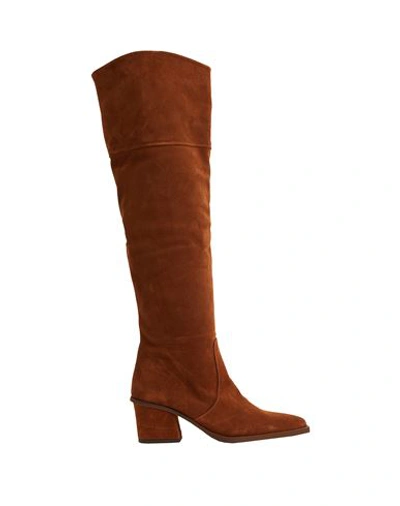 8 By Yoox Split Leather Over The Knee Western Boot Woman Knee Boots Brown Size 11 Calfskin