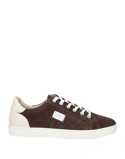 Dolce & Gabbana Man Sneakers Dark Brown Size 8 Calfskin In Brown