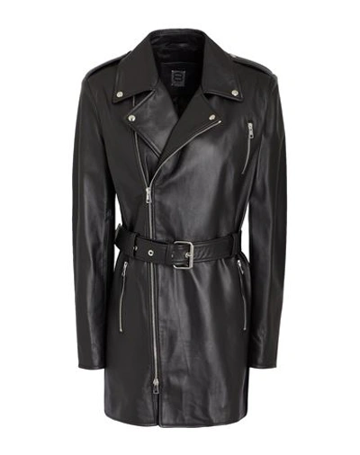 8 By Yoox Leather Long Biker Jacket Woman Overcoat Black Size 12 Lambskin