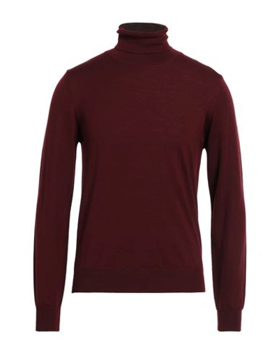 Vneck Man Turtleneck Burgundy Size 48 Wool, Silk In Red