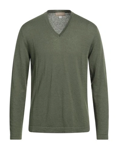 120% Lino Man Sweater Military Green Size L Linen, Cashmere In Green