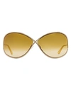 Tom Ford Butterfly Tf130 Miranda Sunglasses Woman Sunglasses Gold Size 68 Metal, Plastic