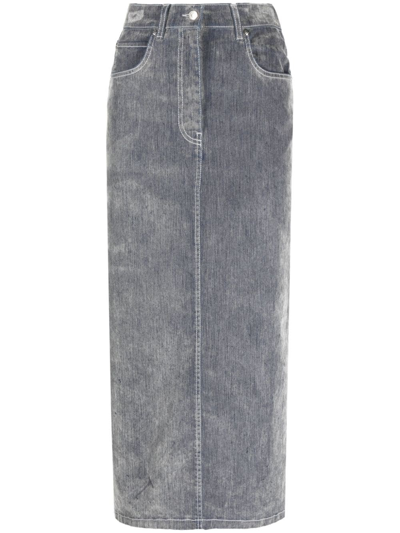 Msgm Velour Midi Skirt In Grey