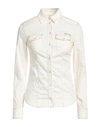 Liu •jo Woman Denim Shirt Ivory Size 2 Cotton, Elastane In White